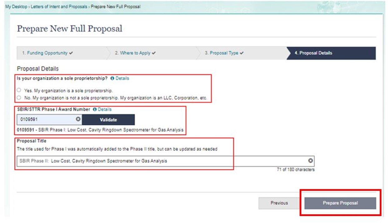 Proposal details - sole proprietorship and proposal title